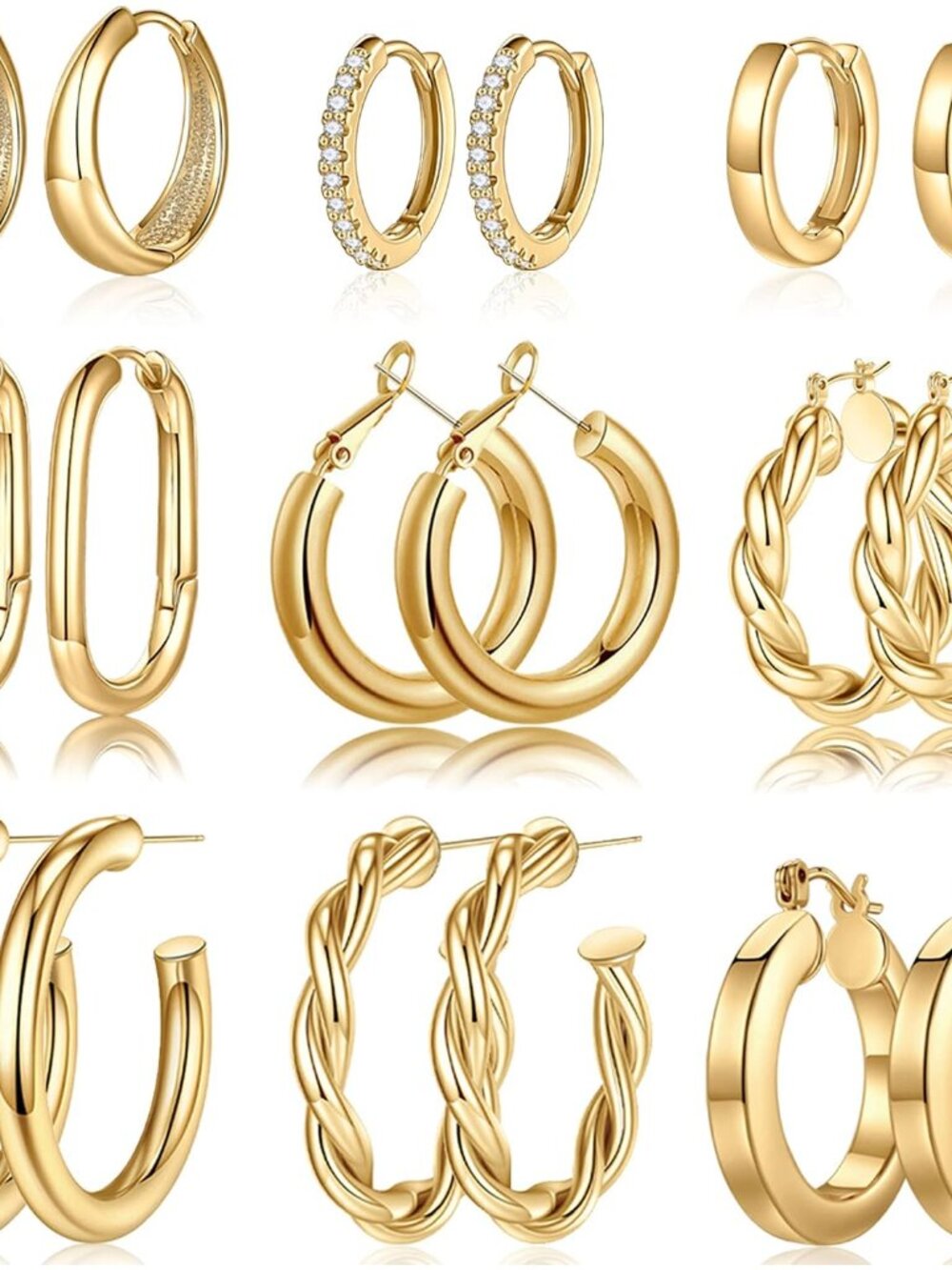 9 Pairs Gold Hoop Earrings for Women, 14K Real Gold Plated Chunky Hoop Earrings